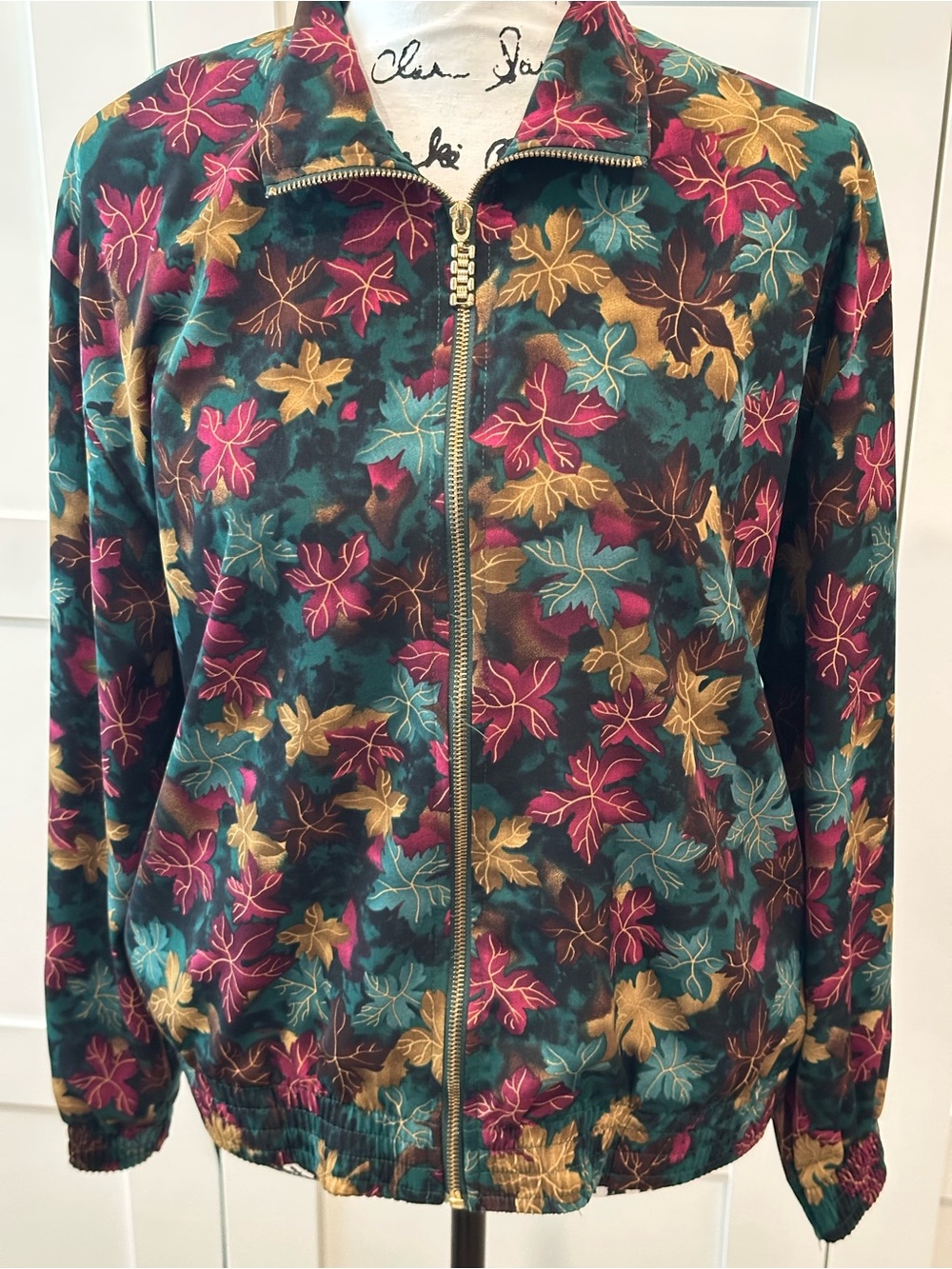 Vintage 90s Teddi Petite Fall Leaf Print Full Zip Jacket Bomber PM